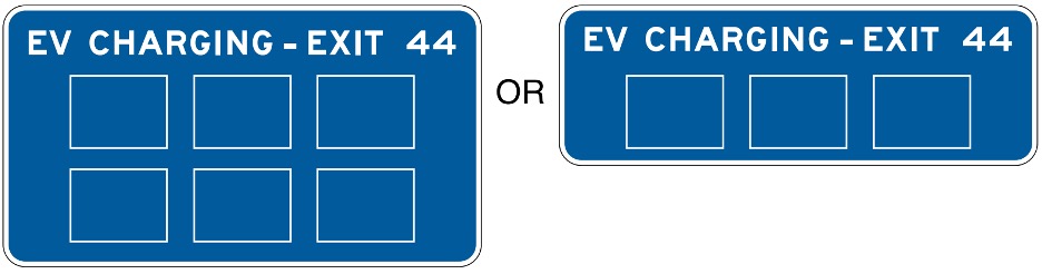 Two types of exit signs with empty squares for services offered