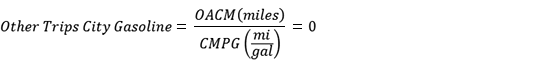 Other Trips City Gasoline = OACM (miles) / CMPG (mi/gal) = 0