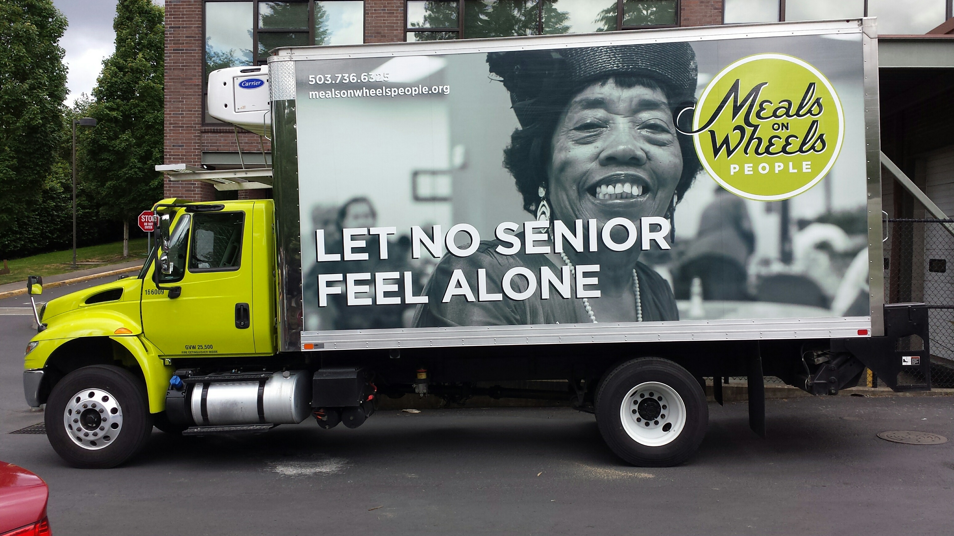 Meals on Wheels People electrified refrigeration truck that reads