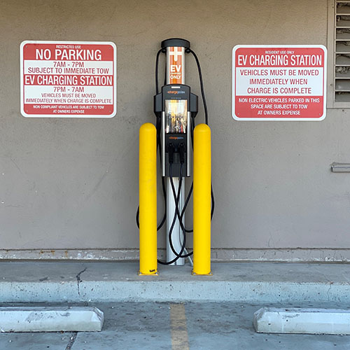 Photo of a charging station at a multi-unit dwelling.